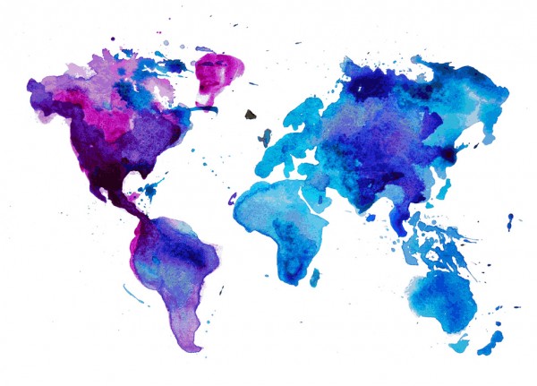 輸入壁紙 カスタム壁紙 PHOTOWALL / Watercolor World Map Blue (e25821)