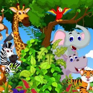 輸入壁紙 カスタム壁紙 PHOTOWALL / Animals in Forest Cartoon (e25827)