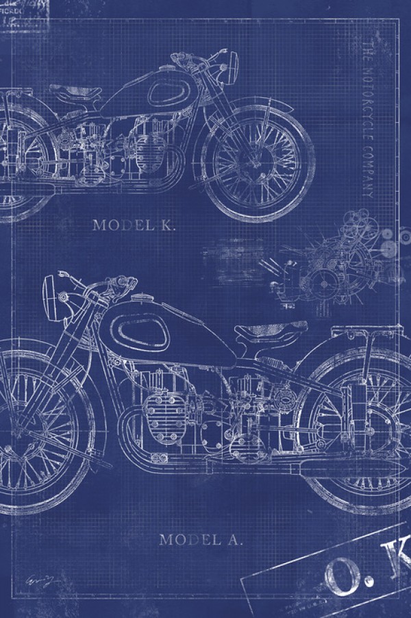 輸入壁紙 カスタム壁紙 Photowall Motorcycle Blueprint 0080 壁紙屋本舗