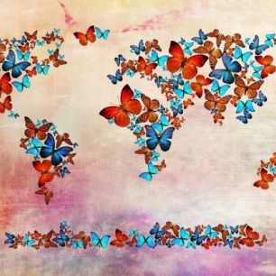輸入壁紙 カスタム壁紙 PHOTOWALL / Butterflies Forming World Map (e30173)