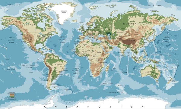輸入壁紙 カスタム壁紙 PHOTOWALL / World Map with Elevation Tints (e30318)