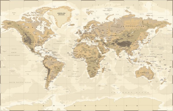 輸入壁紙 カスタム壁紙 PHOTOWALL / Beige and Green World Map (e30325)