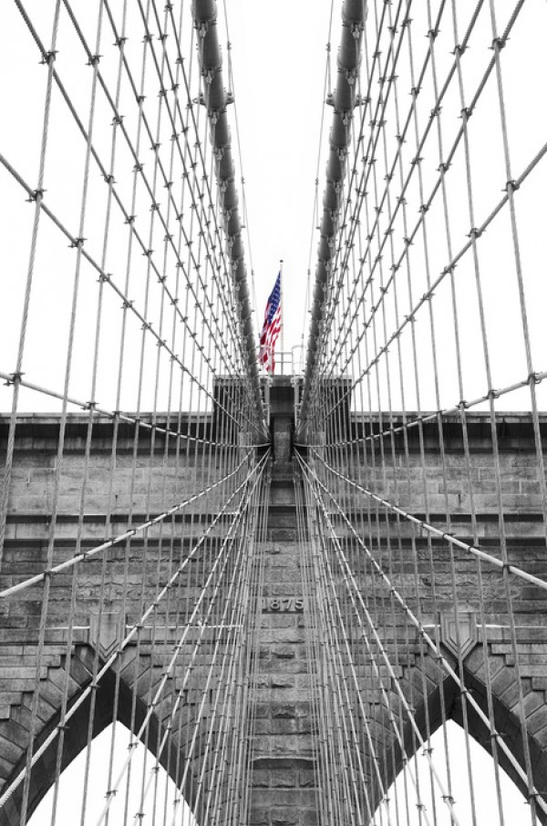 輸入壁紙 カスタム壁紙 PHOTOWALL / Brooklyn Bridge American Flag 2 (e40758)