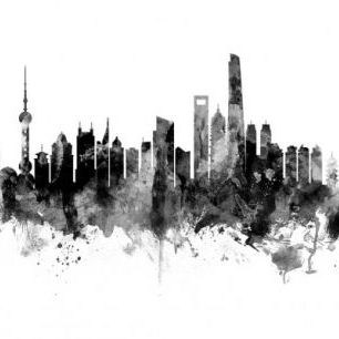 輸入壁紙 カスタム壁紙 PHOTOWALL / Shanghai Skyline Black (e30565)