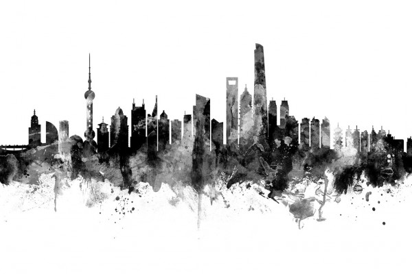 輸入壁紙 カスタム壁紙 PHOTOWALL / Shanghai Skyline Black (e30565)