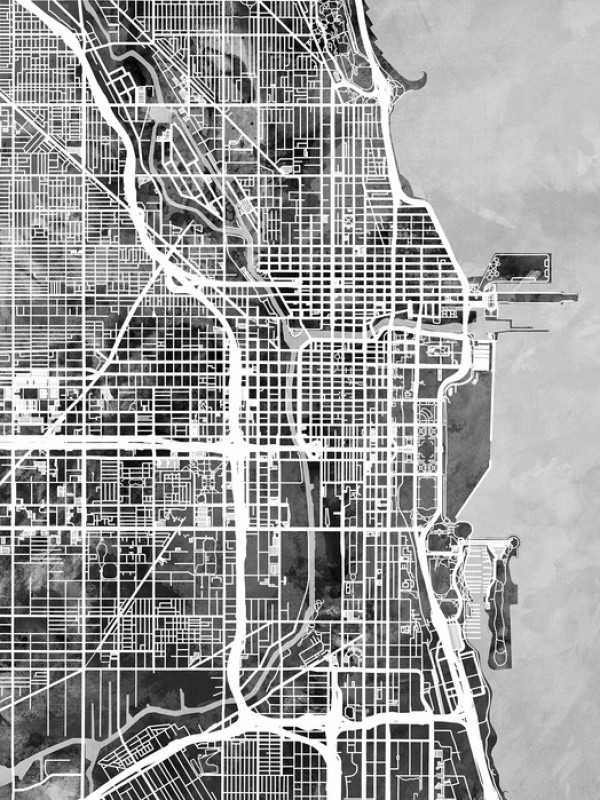 輸入壁紙 カスタム壁紙 PHOTOWALL / Chicago Street Map B/W (e50081)