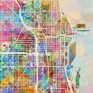 輸入壁紙 カスタム壁紙 PHOTOWALL / Chicago Street Map Multicolour (e50082)