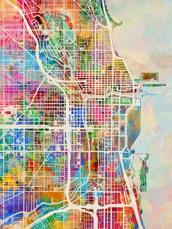 輸入壁紙 カスタム壁紙 PHOTOWALL / Chicago Street Map Multicolour (e50082)