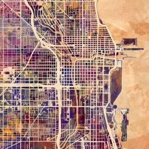 輸入壁紙 カスタム壁紙 PHOTOWALL / Chicago Street Map Purple (e50083)