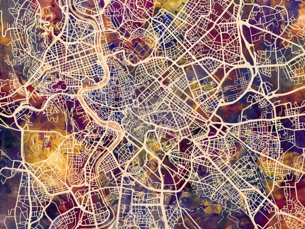 輸入壁紙 カスタム壁紙 PHOTOWALL / Rome Street Map Purple (e50108)