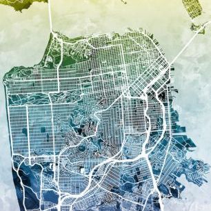 輸入壁紙 カスタム壁紙 PHOTOWALL / San Fransisco Street Map Bluegreen (e50109)