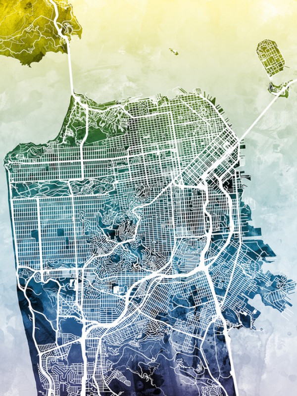 輸入壁紙 カスタム壁紙 PHOTOWALL / San Fransisco Street Map Bluegreen (e50109)