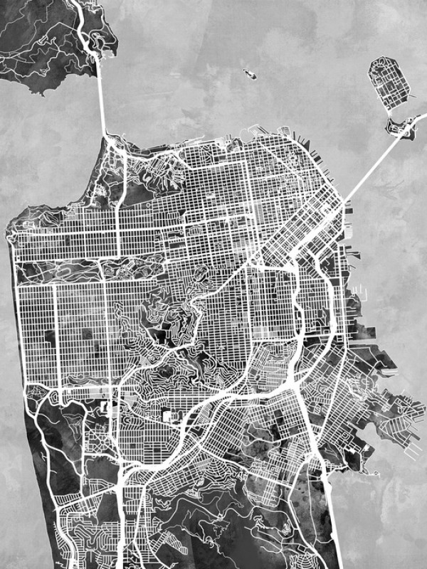 輸入壁紙 カスタム壁紙 PHOTOWALL / San Fransisco Street Map B/W (e50110)