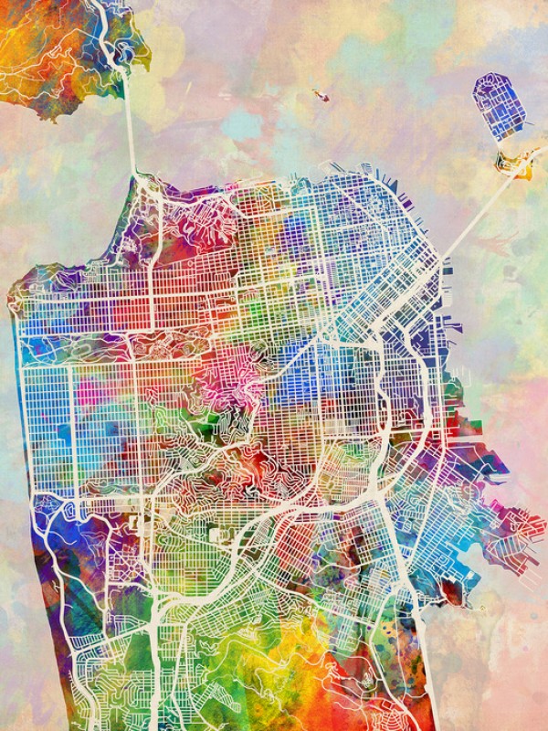 輸入壁紙 カスタム壁紙 PHOTOWALL / San Fransisco Street Map Multicolour (e50111)