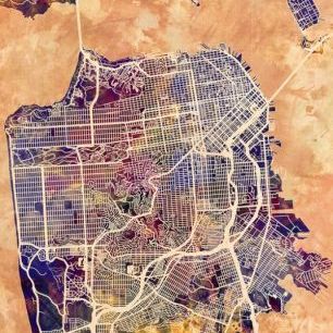 輸入壁紙 カスタム壁紙 PHOTOWALL / San Fransisco Street Map Purple (e50112)