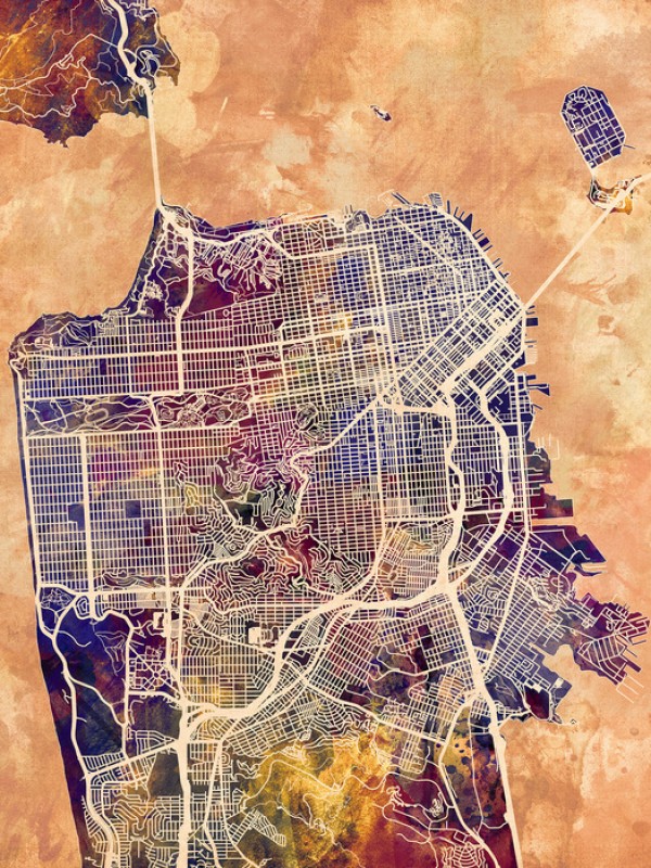 輸入壁紙 カスタム壁紙 PHOTOWALL / San Fransisco Street Map Purple (e50112)