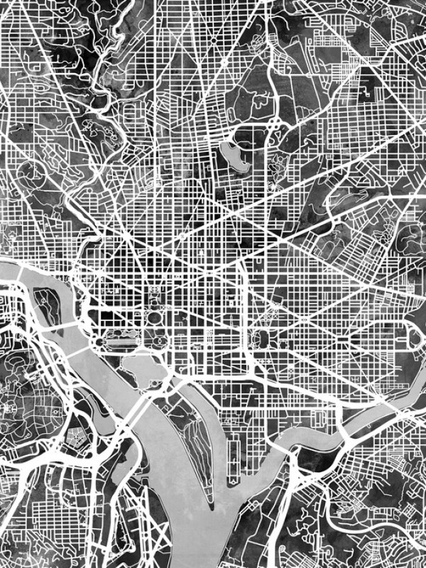 輸入壁紙 カスタム壁紙 PHOTOWALL / Washington DC Street Map B/W (e50116)