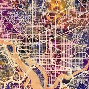 輸入壁紙 カスタム壁紙 PHOTOWALL / Washington DC Street Map Purple (e50118)
