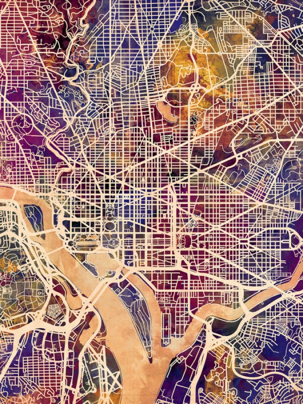 輸入壁紙 カスタム壁紙 PHOTOWALL / Washington DC Street Map Purple (e50118)