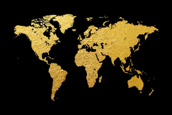 輸入壁紙 カスタム壁紙 PHOTOWALL / Gold World Map with Black Background (e50180)