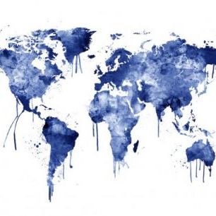 輸入壁紙 カスタム壁紙 PHOTOWALL / Watercolour World Map Blue (e50184)