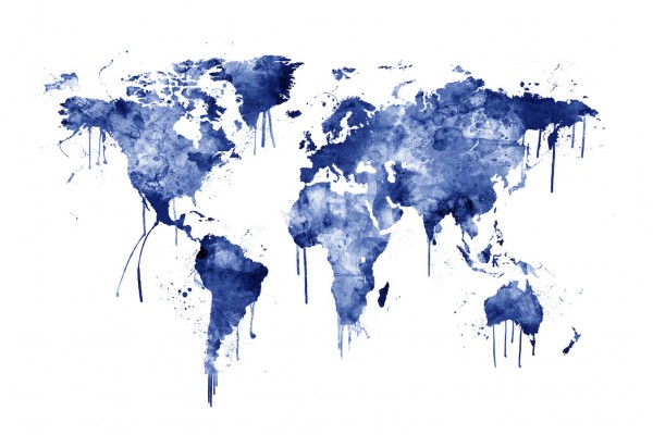 輸入壁紙 カスタム壁紙 PHOTOWALL / Watercolour World Map Blue (e50184)