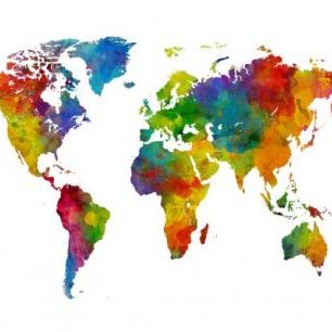 輸入壁紙 カスタム壁紙 PHOTOWALL / Watercolour World Map Multicolour (e50186)
