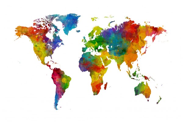輸入壁紙 カスタム壁紙 PHOTOWALL / Watercolour World Map Multicolour (e50186)
