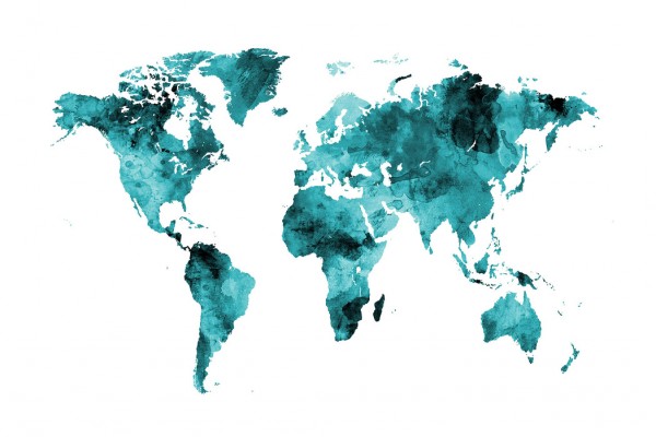 輸入壁紙 カスタム壁紙 PHOTOWALL / Watercolour World Map Turquoise (e50188)