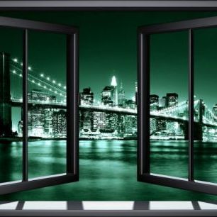 輸入壁紙 カスタム壁紙 PHOTOWALL / Brooklyn Bridge Through Window - Green (e24062)