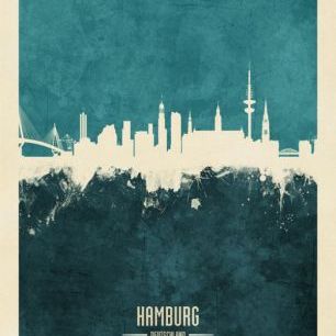 輸入壁紙 カスタム壁紙 PHOTOWALL / Hamburg Germany Skyline Blue (e310708)