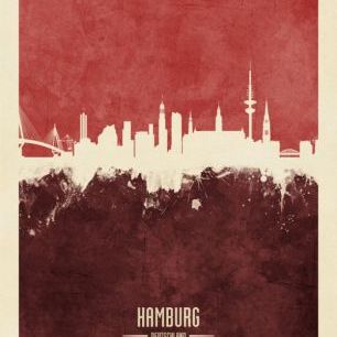 輸入壁紙 カスタム壁紙 PHOTOWALL / Hamburg Germany Skyline Red (e310709)