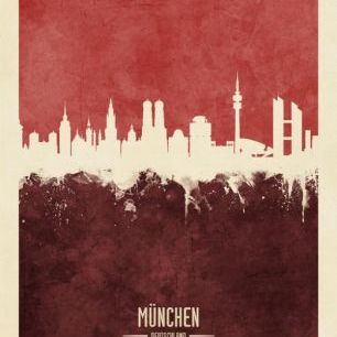 輸入壁紙 カスタム壁紙 PHOTOWALL / Munich Germany Skyline Red (e310711)