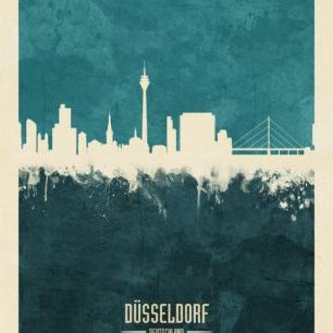 輸入壁紙 カスタム壁紙 PHOTOWALL / Dusseldorf Germany Skyline Blue (e310718)