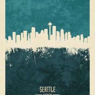 輸入壁紙 カスタム壁紙 PHOTOWALL / Seattle Washington Skyline Blue (e310748)