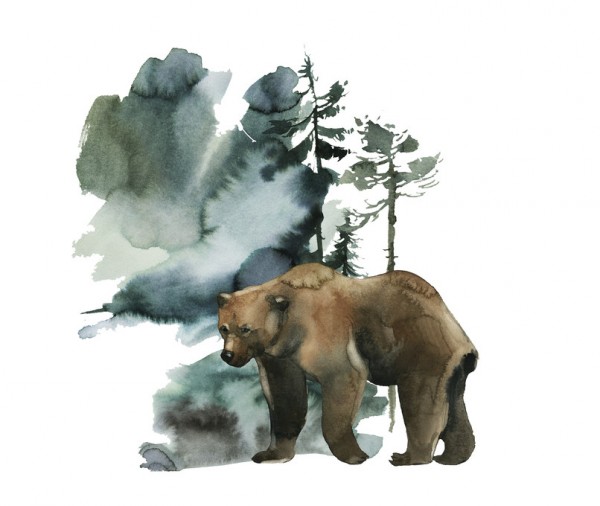 輸入壁紙 カスタム壁紙 PHOTOWALL / Watercolor Bear Forest (e313892)