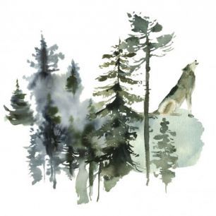 輸入壁紙 カスタム壁紙 PHOTOWALL / Watercolor Wolf Forest (e313898)