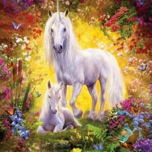 輸入壁紙 カスタム壁紙 PHOTOWALL / Unicorn and Foal with Flowers (e312601)