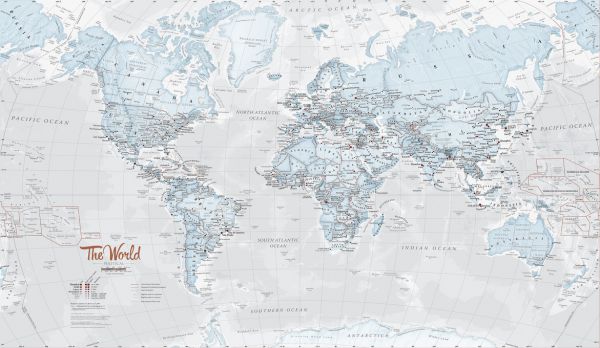 輸入壁紙 カスタム壁紙 PHOTOWALL / World Map Political Aqua (e316094)