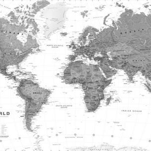 輸入壁紙 カスタム壁紙 PHOTOWALL / World Map Bw (e316096)