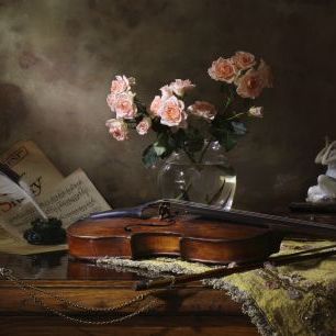 輸入壁紙 カスタム壁紙 PHOTOWALL / Still Life with Violin and Roses (e315370)