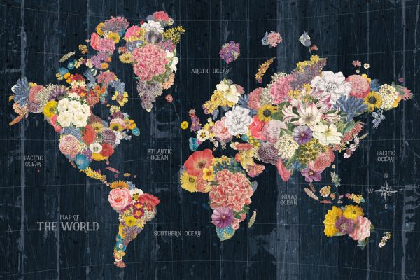 輸入壁紙 カスタム壁紙 PHOTOWALL / Botanical Floral Map Words (e315627)