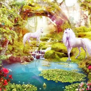 輸入壁紙 カスタム壁紙 PHOTOWALL / Unicorns in Dreamy Landscape (e317712)