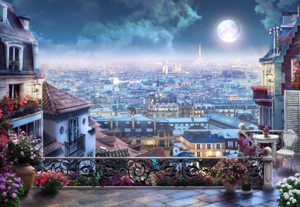 輸入壁紙 カスタム壁紙 PHOTOWALL / Moonlight over Paris (e317736)