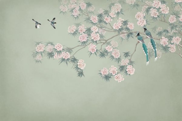 輸入壁紙 カスタム壁紙 PHOTOWALL / Bird Branch - Emerald (e318700)