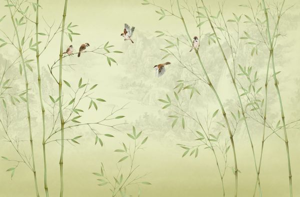 輸入壁紙 カスタム壁紙 PHOTOWALL / Bamboo Birds - Yellowish (e318724)