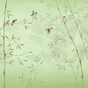 輸入壁紙 カスタム壁紙 PHOTOWALL / Bamboo Birds -Emerald (e318725)