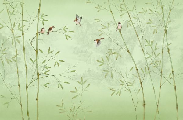 輸入壁紙 カスタム壁紙 PHOTOWALL / Bamboo Birds -Emerald (e318725)