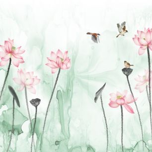 輸入壁紙 カスタム壁紙 PHOTOWALL / Birds and Flower Garden - Green (e318738)