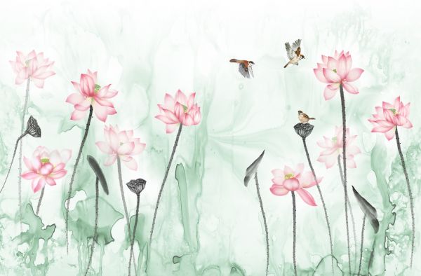 輸入壁紙 カスタム壁紙 PHOTOWALL / Birds and Flower Garden - Green (e318738)
